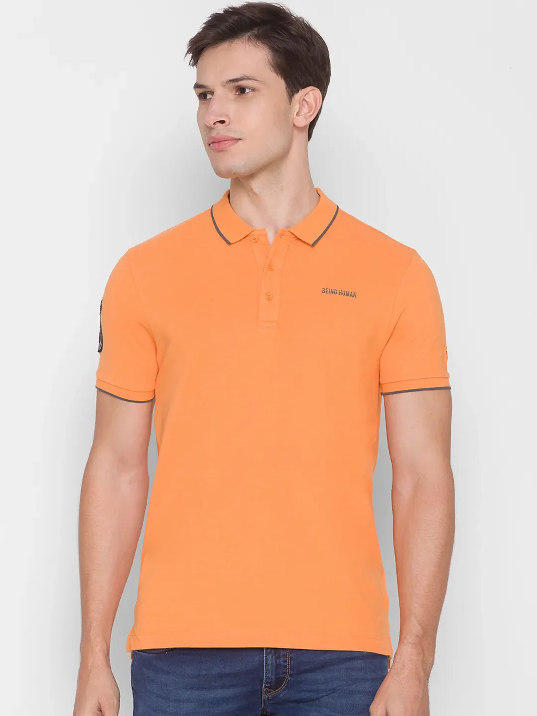 Orange Regular Fit Men's Polo T-Shirt by Being Human Clothing