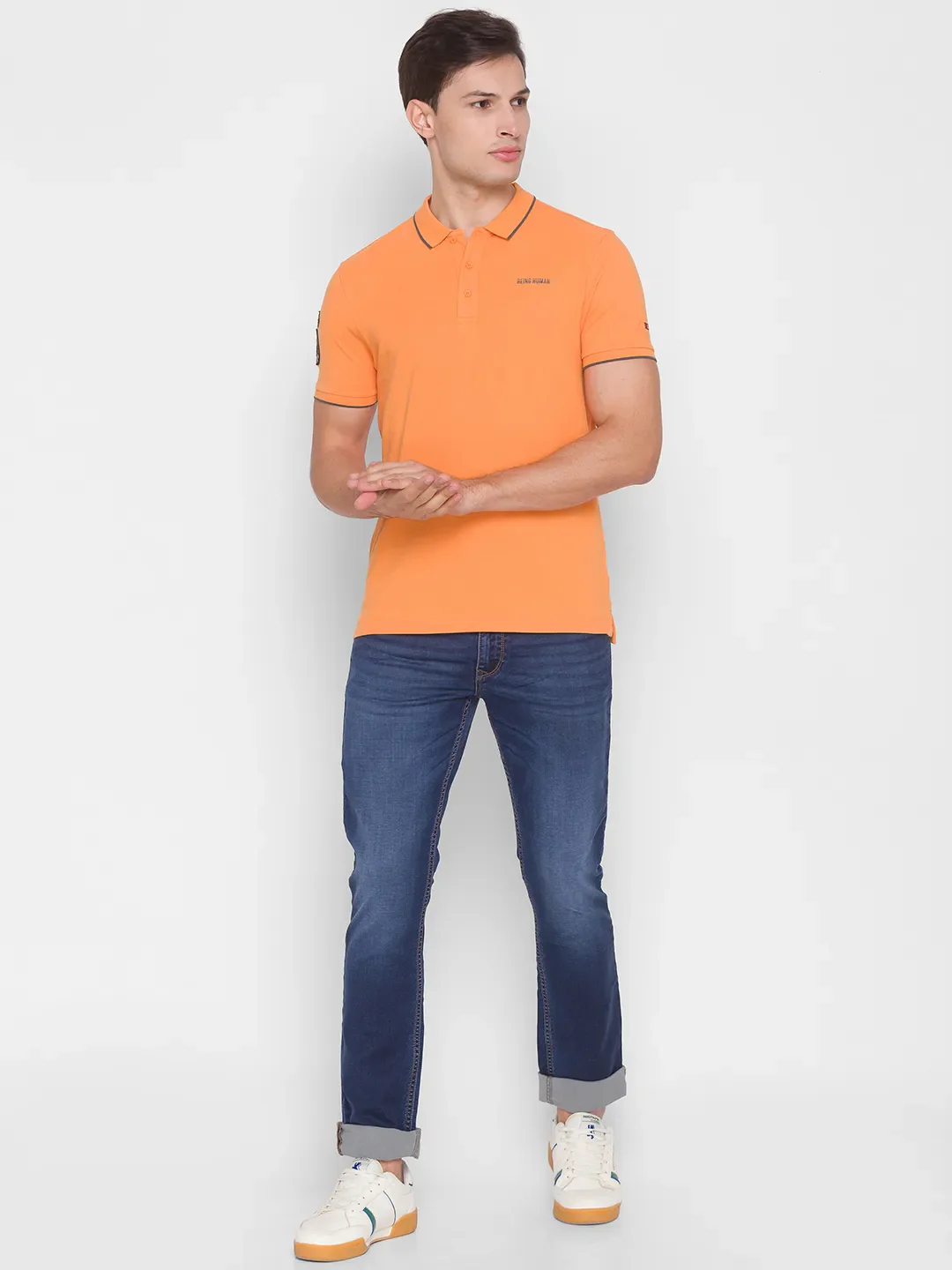 Orange Regular Fit Men's Polo T-Shirt by Being Human Clothing - Image 5