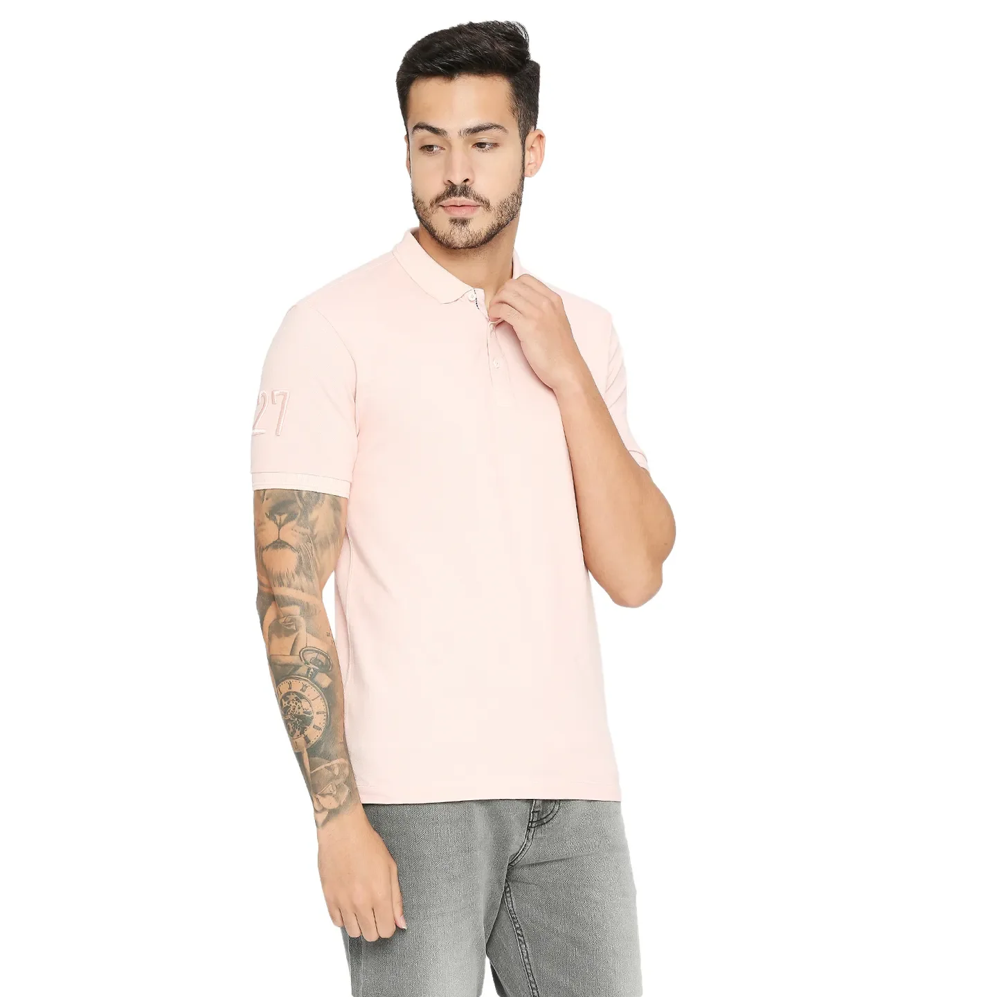 Pink Regular Fit Men's Polo T-shirt by Being Human Clothing - Image 3