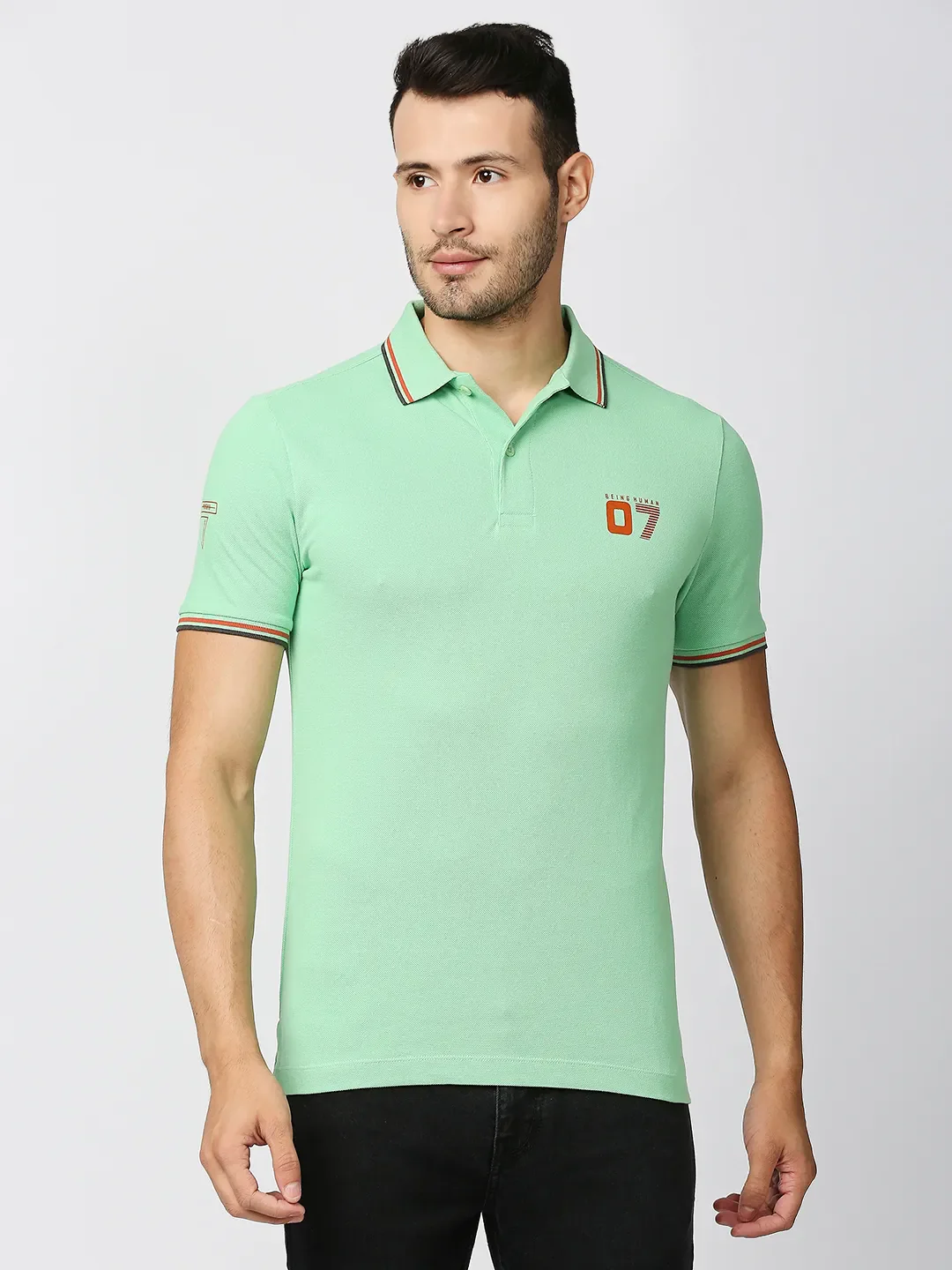 Green Regular Fit Men's Polo T-Shirt by Being Human Clothing