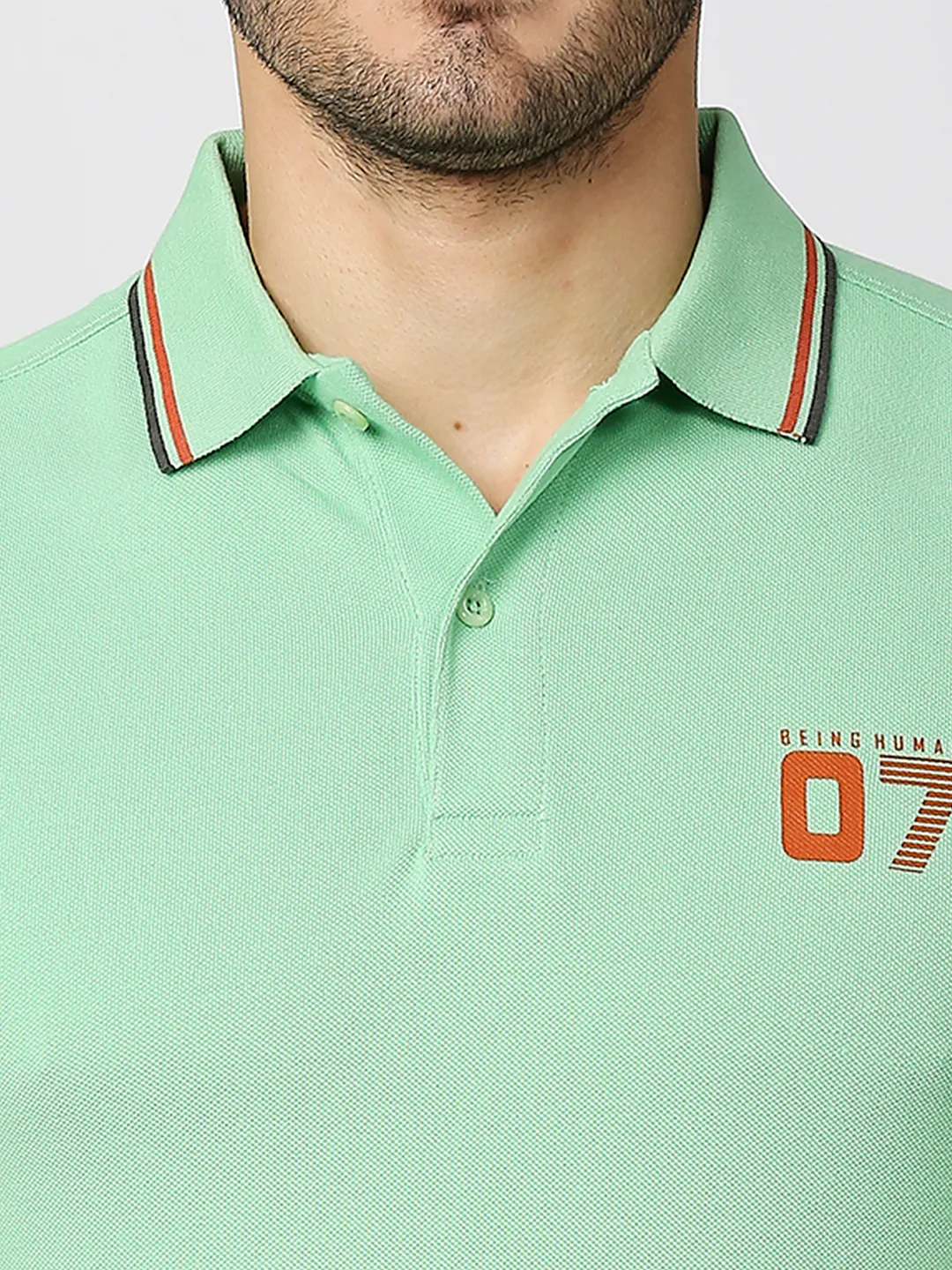 Green Regular Fit Men's Polo T-Shirt by Being Human Clothing - Image 5