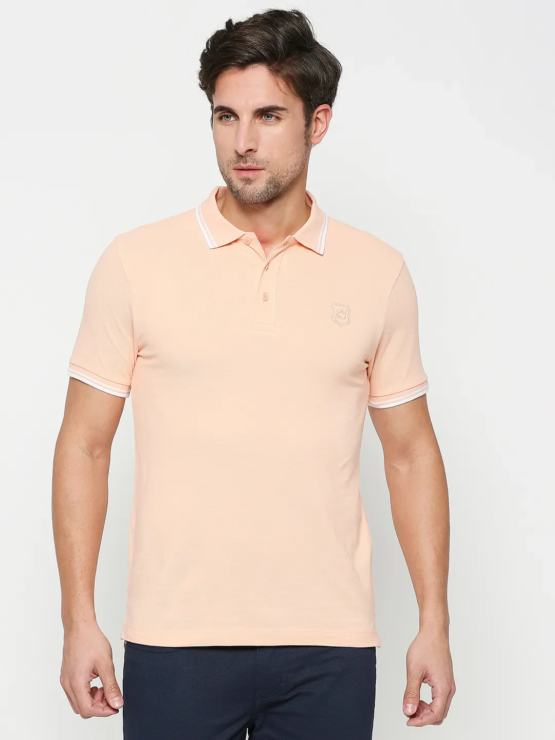 Peach Regular Fit Men's Polo T-Shirt by Being Human Clothing