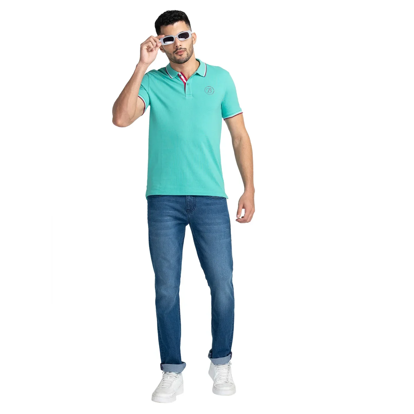 Pool Green Regular Fit Men's Polo T-Shirt by Being Human Clothing - Image 6