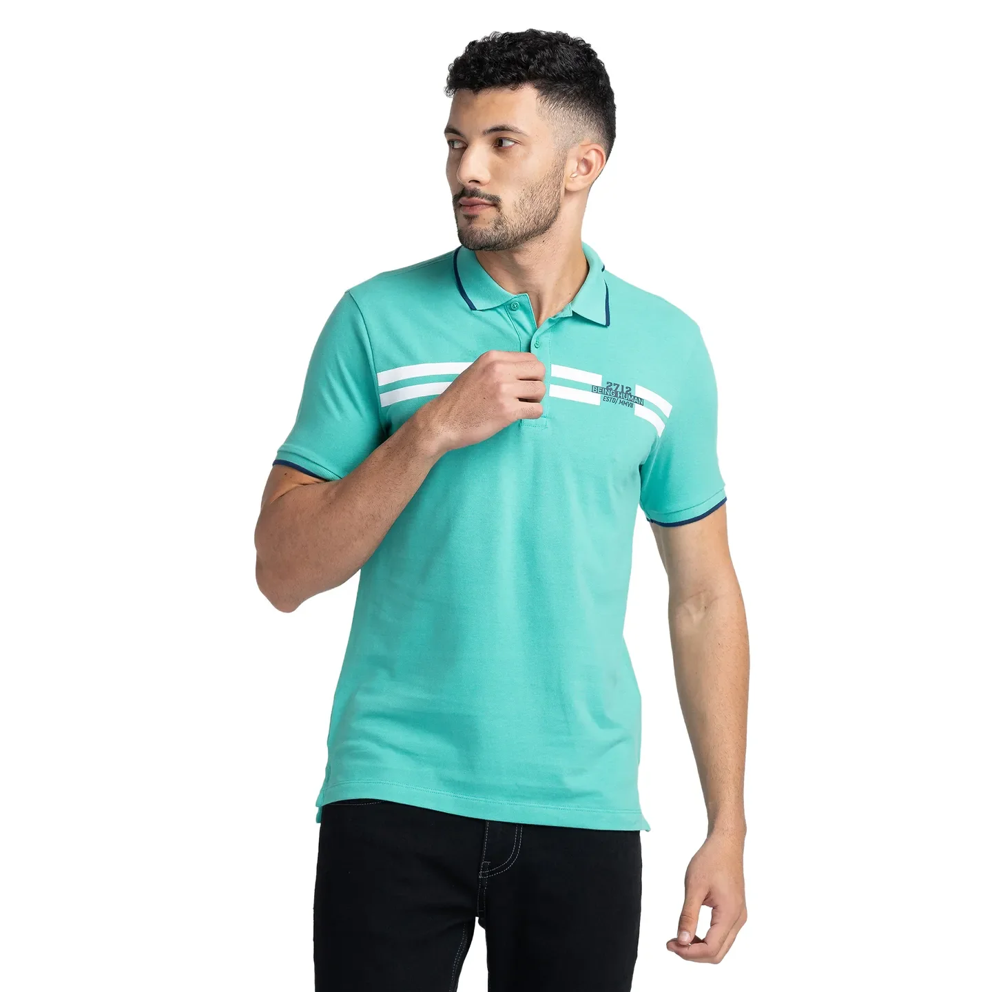 Green Regular Fit Men's Polo T-Shirt by Being Human Clothing