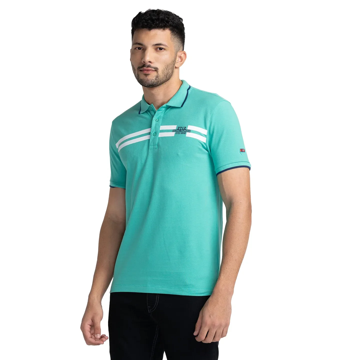 Green Regular Fit Men's Polo T-Shirt by Being Human Clothing - Image 4