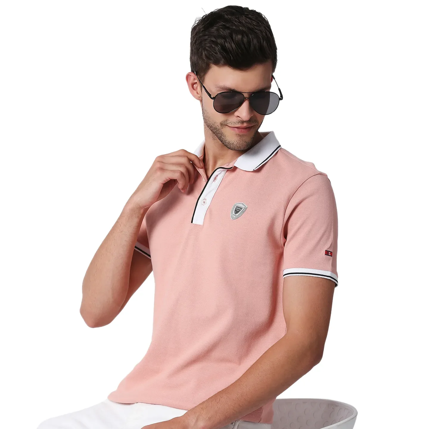Pink Regular Fit Men's Polo T-Shirt by Being Human Clothing - Image 7