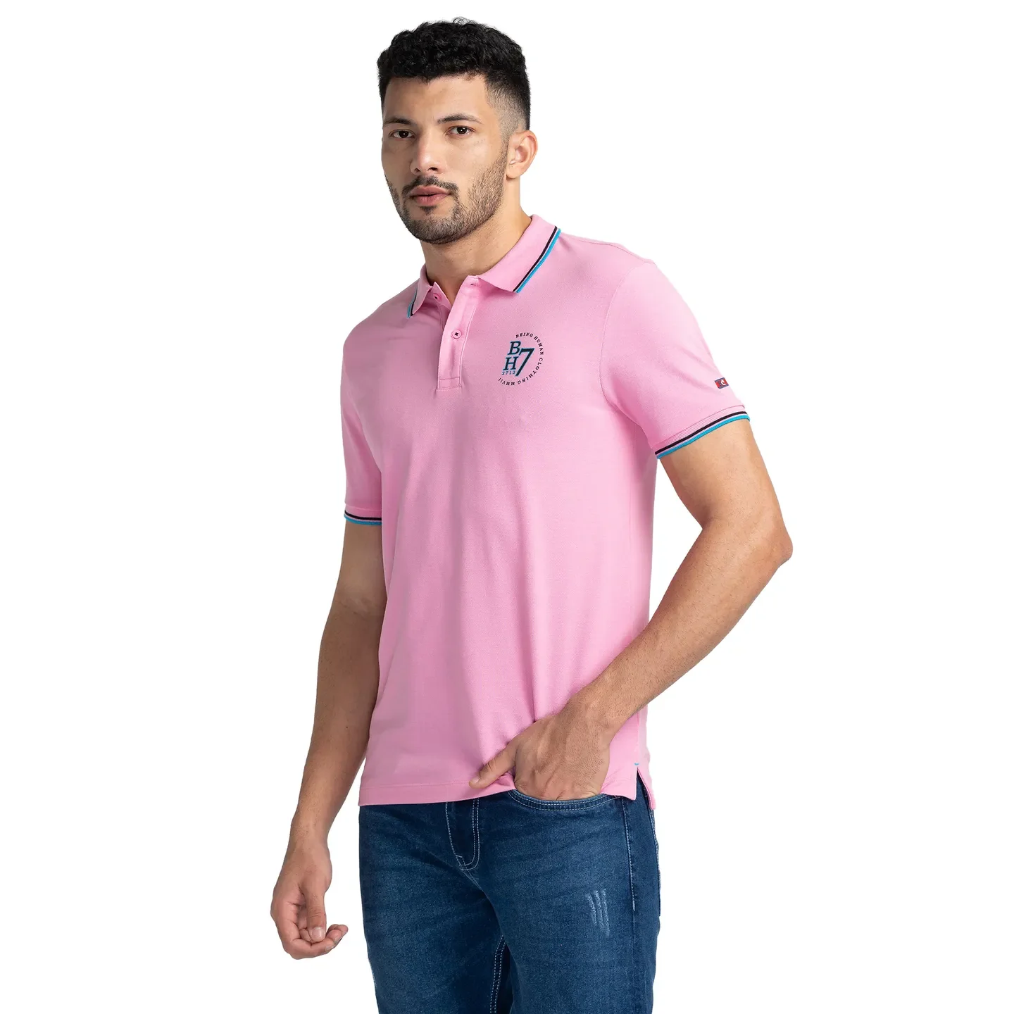 Prism Pink Regular Fit Men's Polo T-Shirt by Being Human Clothing - Image 4