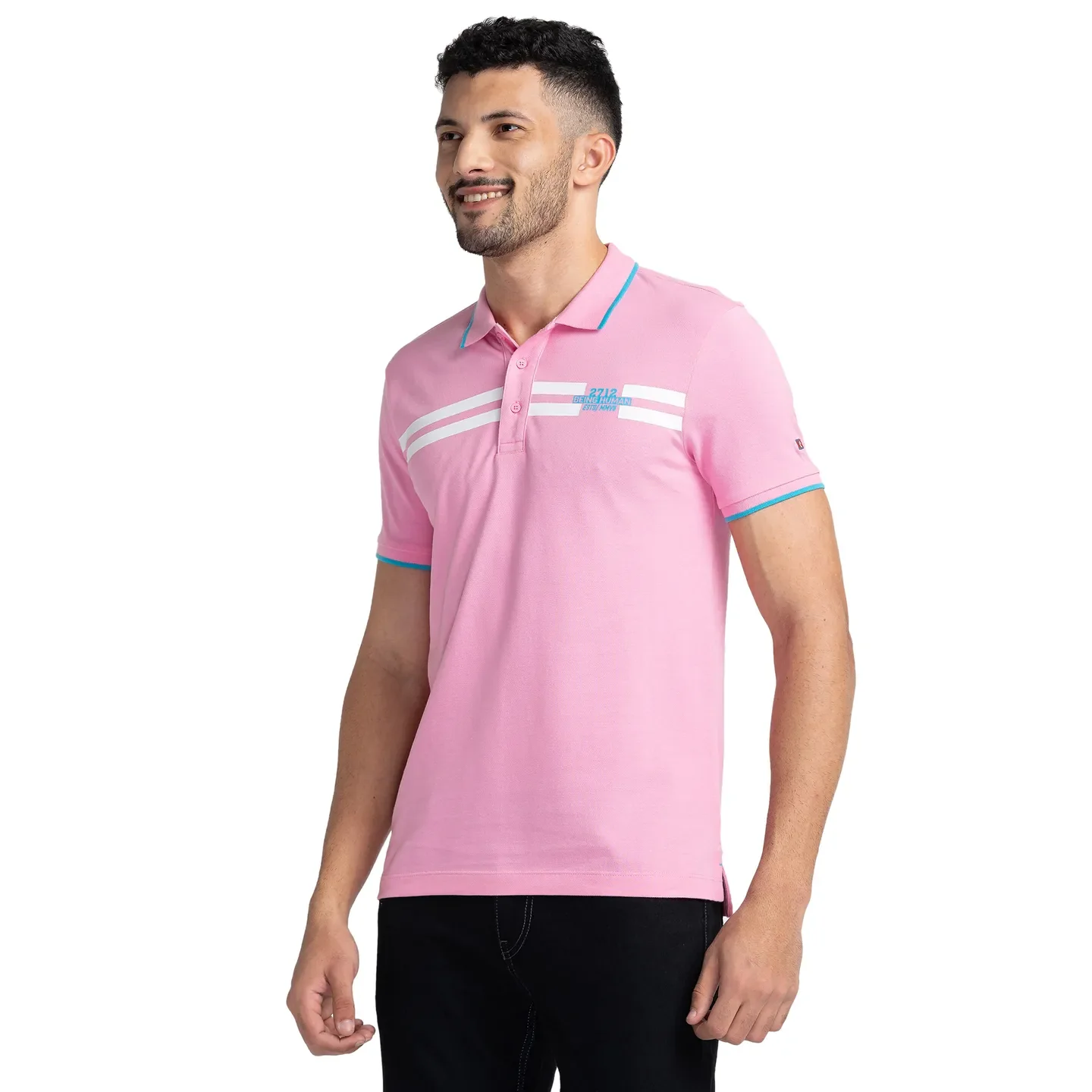 Pink Regular Fit Men's Polo T-Shirt by Being Human Clothing - Image 4