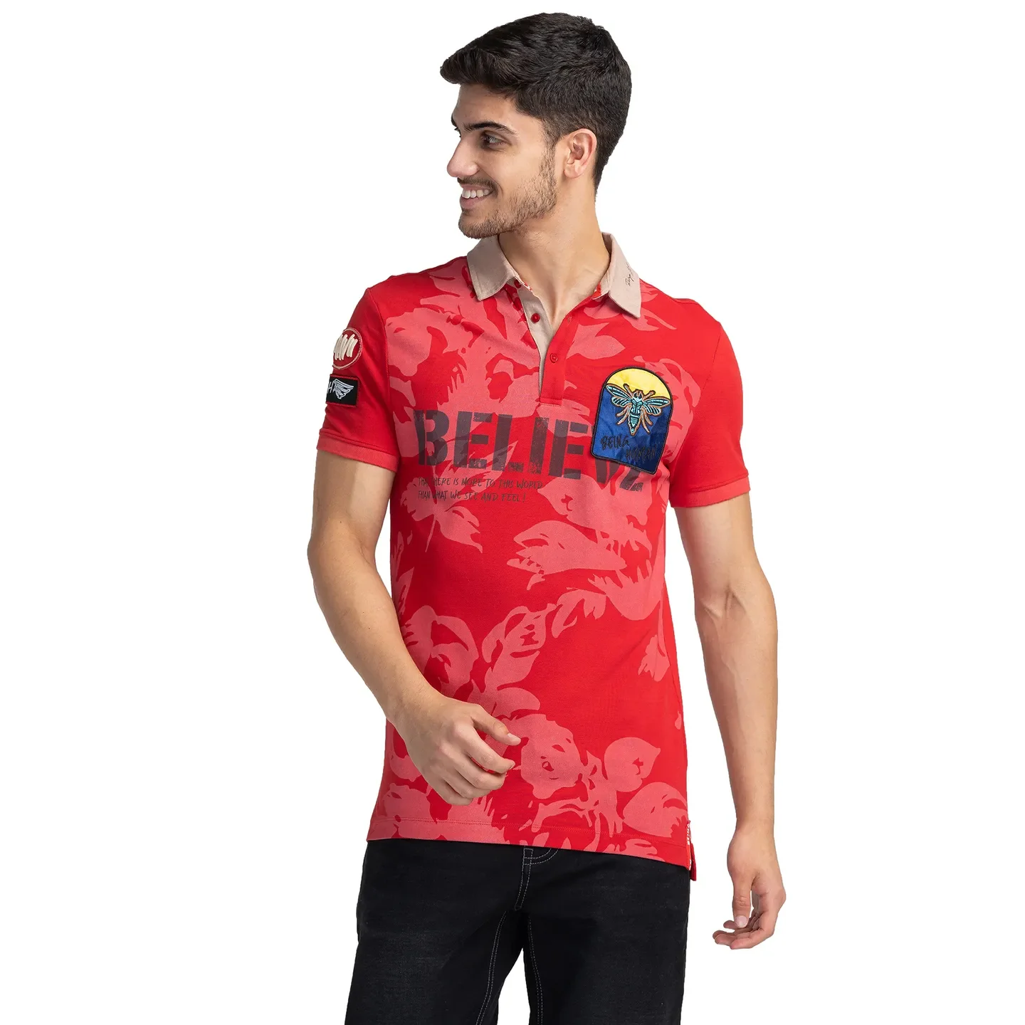 Red Regular Fit Men's Polo T-Shirt by Being Human Clothing