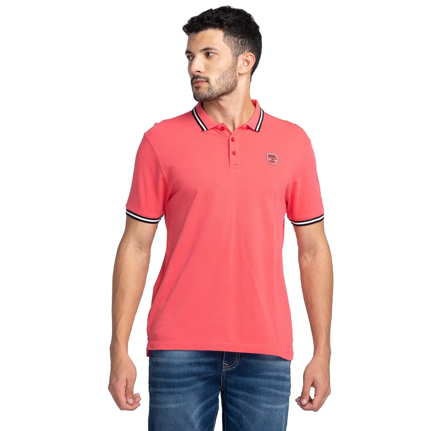 Red Regular Fit Men's Polo T-shirt by Being Human Clothing