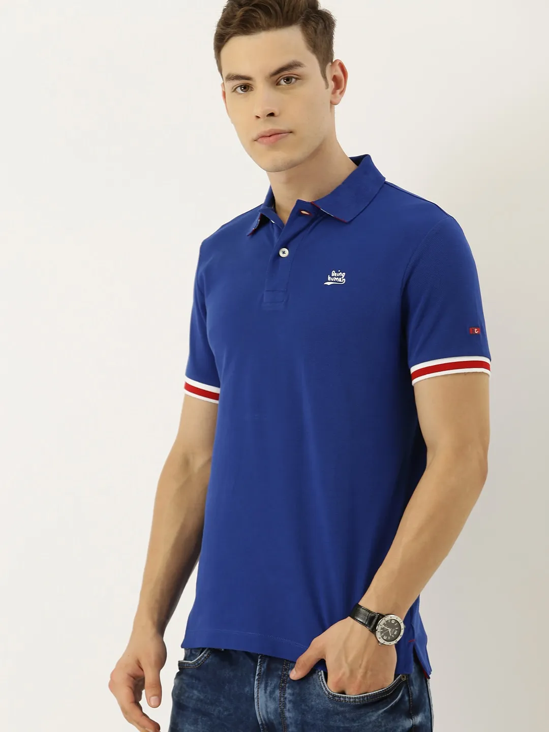 Royal Blue Regular Fit Men's Polo T-Shirt by Being Human Clothing - Image 3