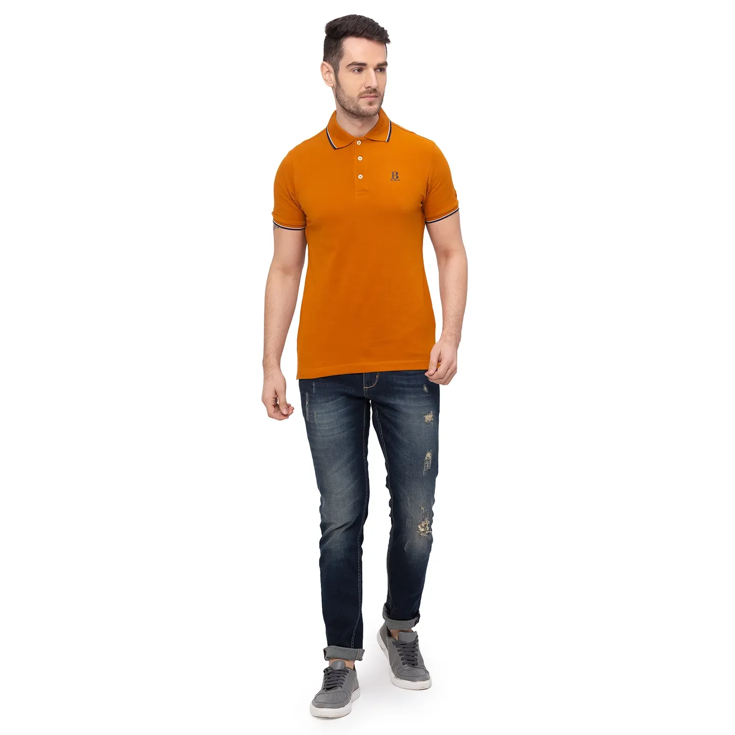 Beige Regular Fit Men's Polo T-Shirt by Being Human Clothing - Image 4