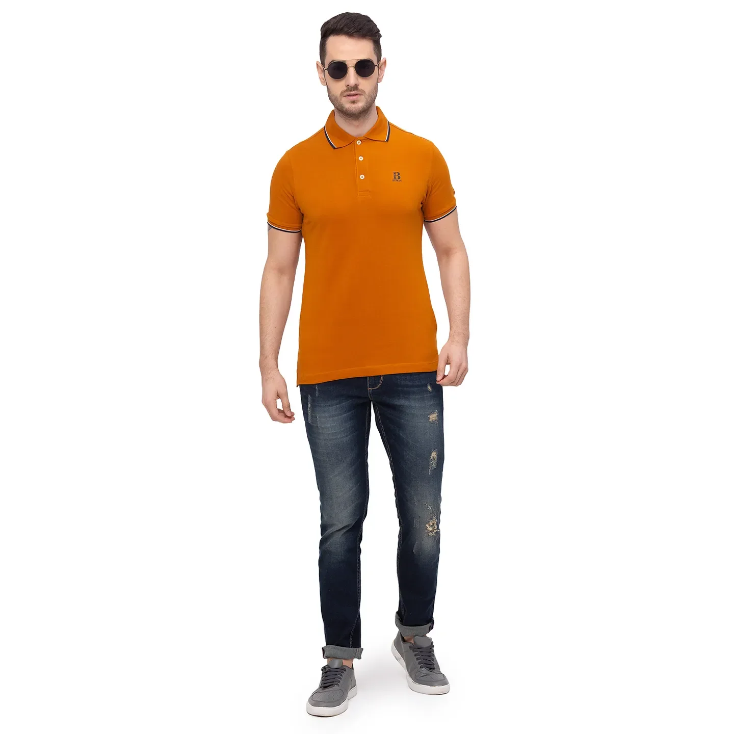 Beige Regular Fit Men's Polo T-Shirt by Being Human Clothing - Image 5