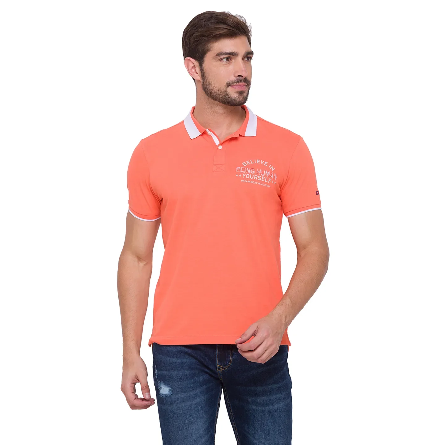 Orange Regular Fit Men's Polo T-shirt by Being Human Clothing