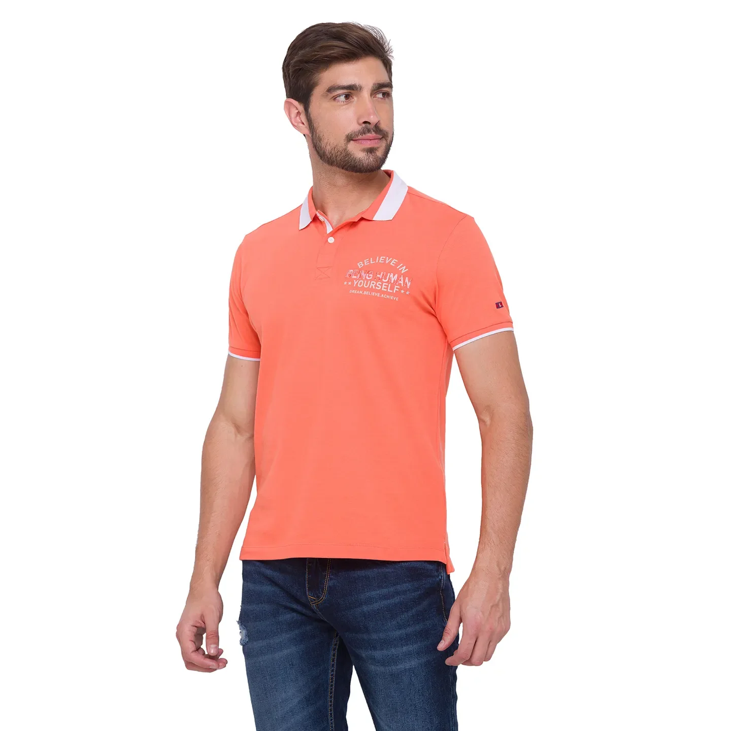 Orange Regular Fit Men's Polo T-shirt by Being Human Clothing - Image 4