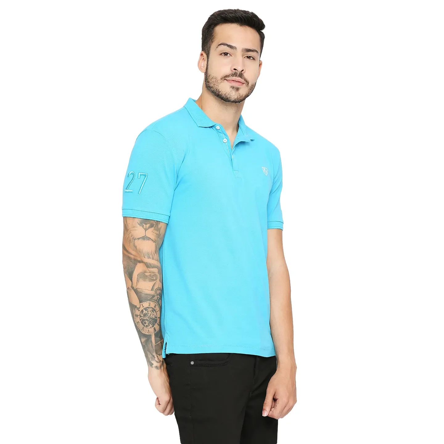 Blue Regular Fit Men's Polo T-shirt by Being Human Clothing - Image 3