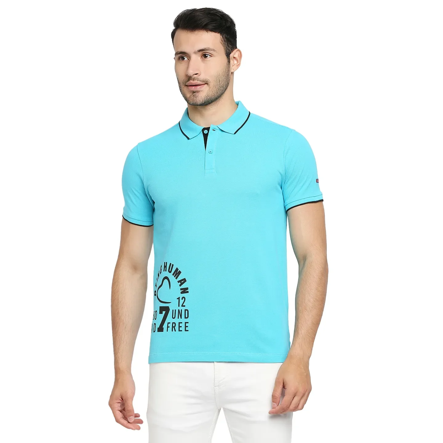 Blue Regular Fit Men's Polo T-Shirt by Being Human Clothing