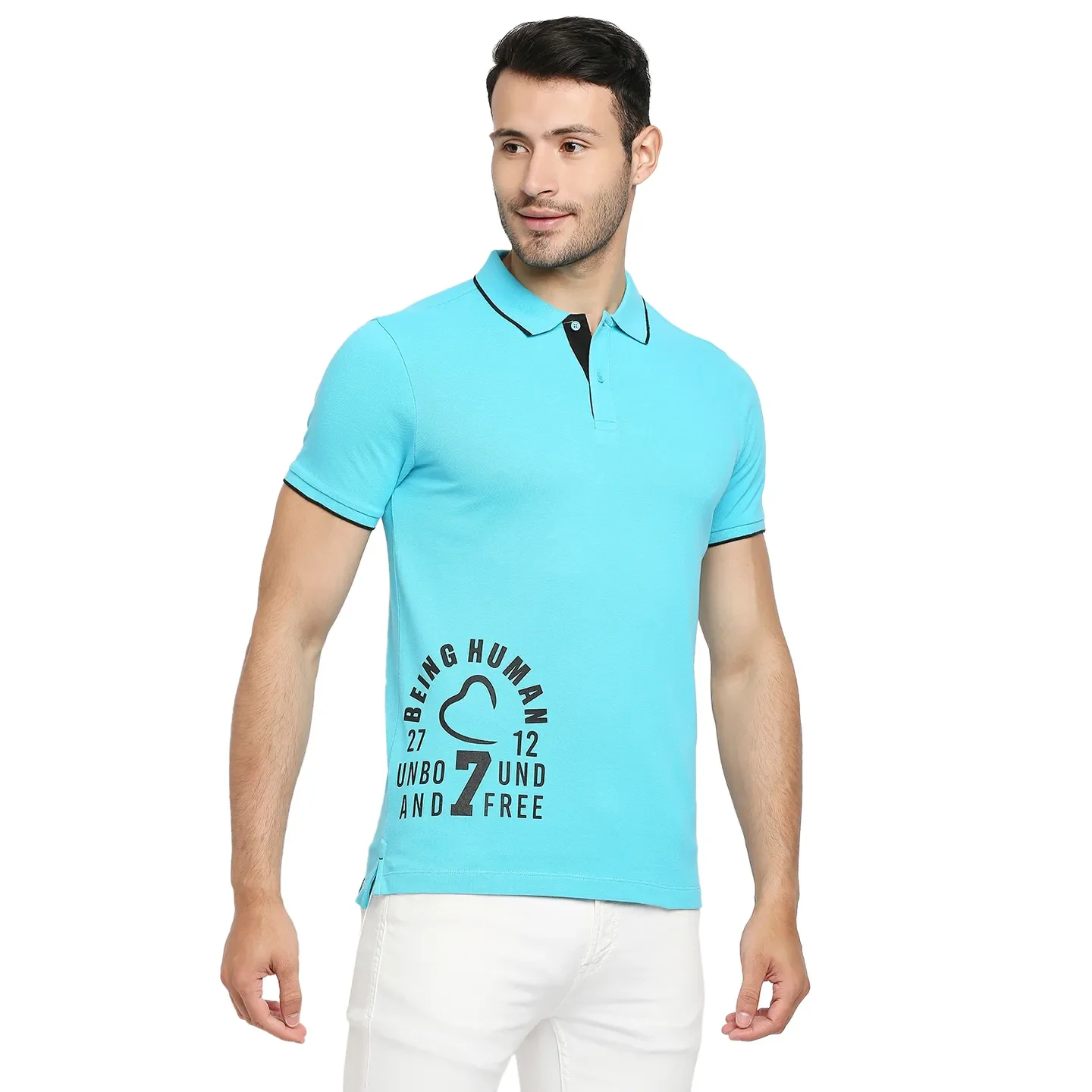 Blue Regular Fit Men's Polo T-Shirt by Being Human Clothing - Image 3