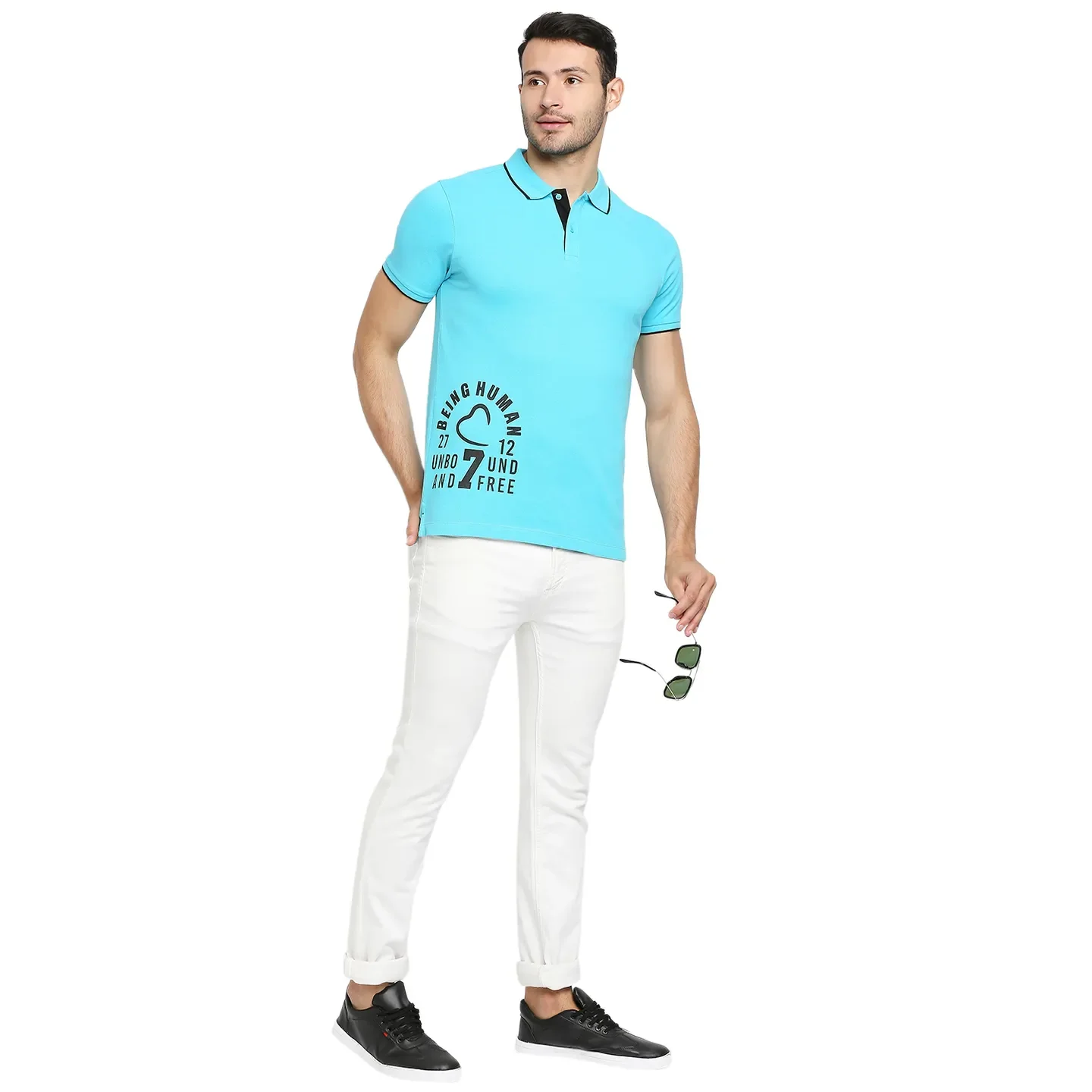 Blue Regular Fit Men's Polo T-Shirt by Being Human Clothing - Image 6