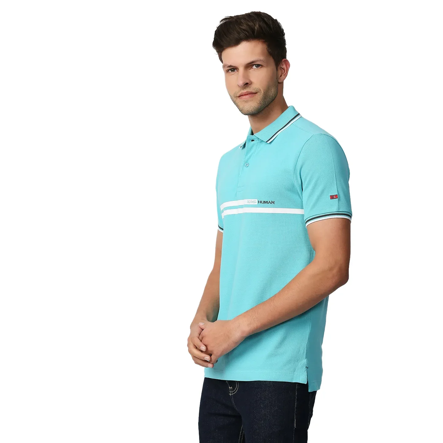 Blue Regular Fit Men's Polo T-Shirt by Being Human Clothing - Image 2