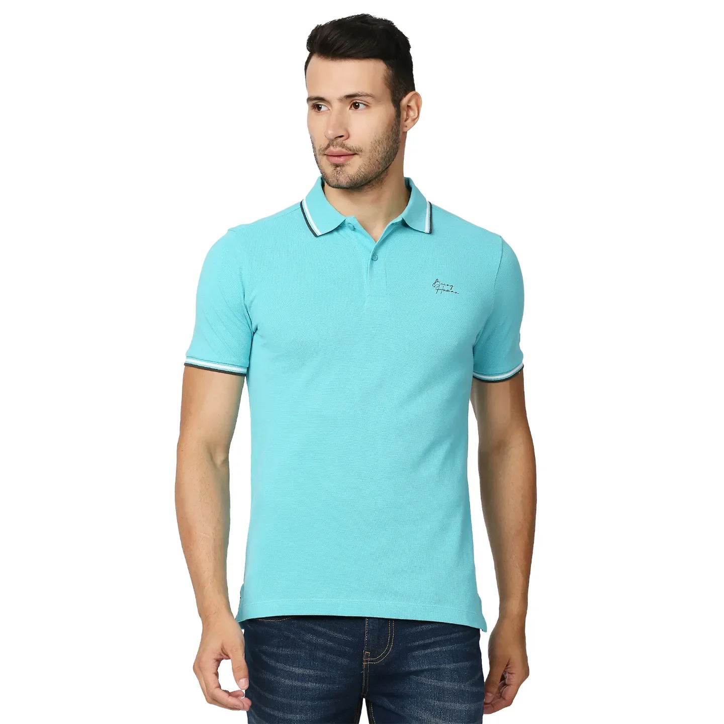 Blue Regular Fit Men's Polo T-Shirt by Being Human Clothing