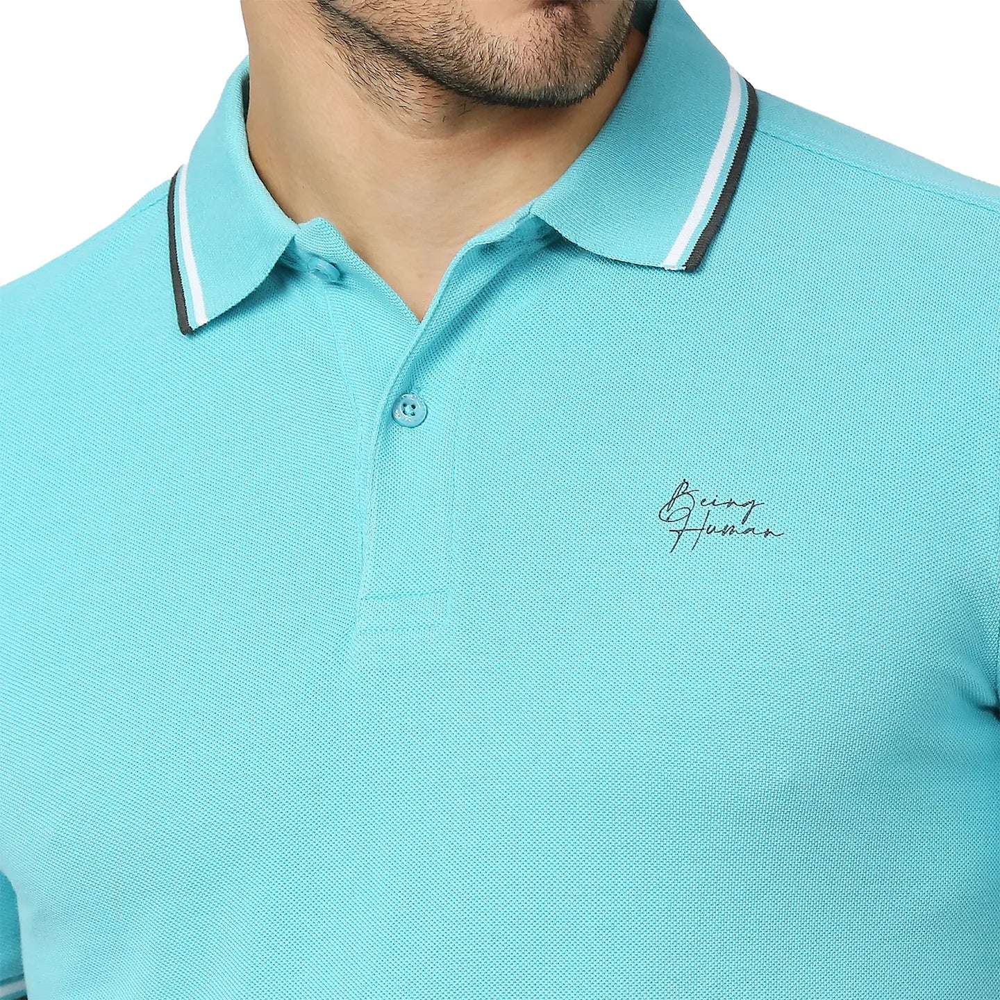 Blue Regular Fit Men's Polo T-Shirt by Being Human Clothing - Image 5