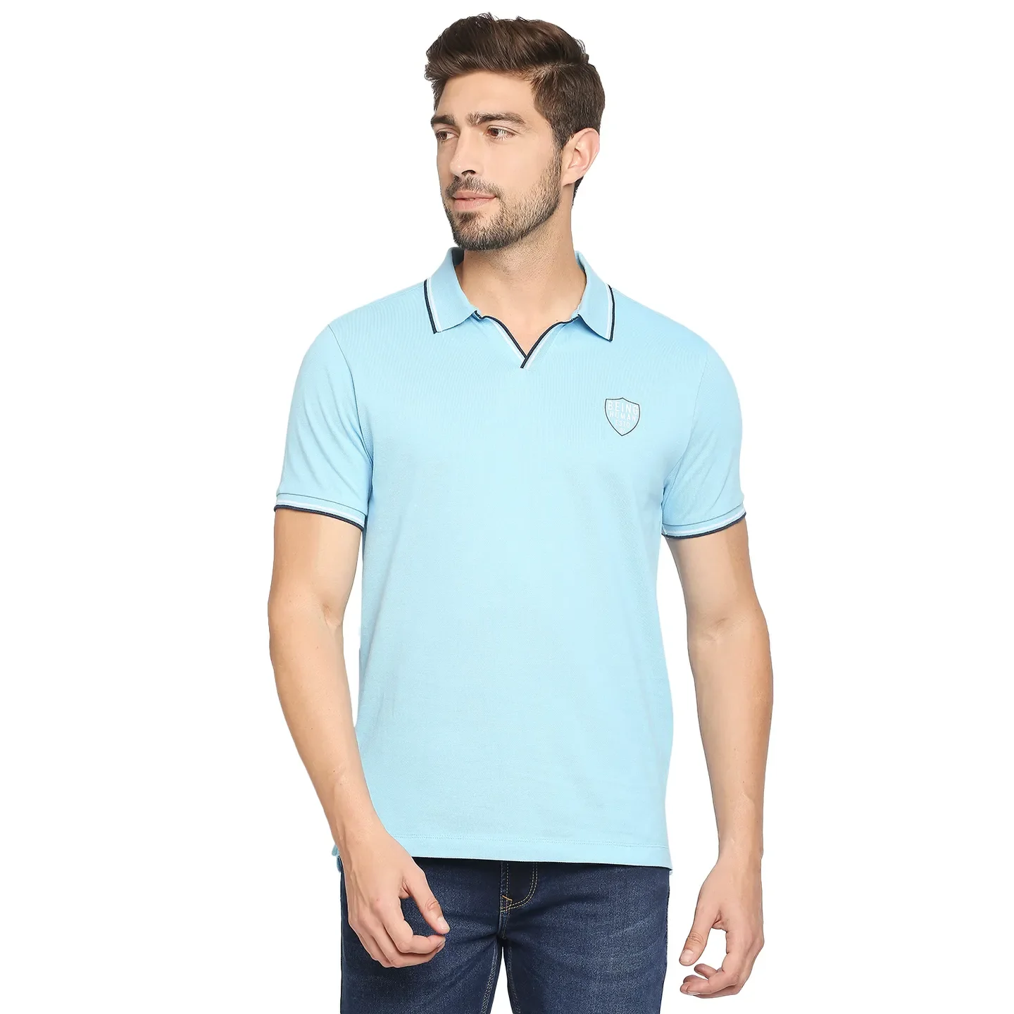 Blue Regular Fit Men's Polo T-Shirt by Being Human Clothing