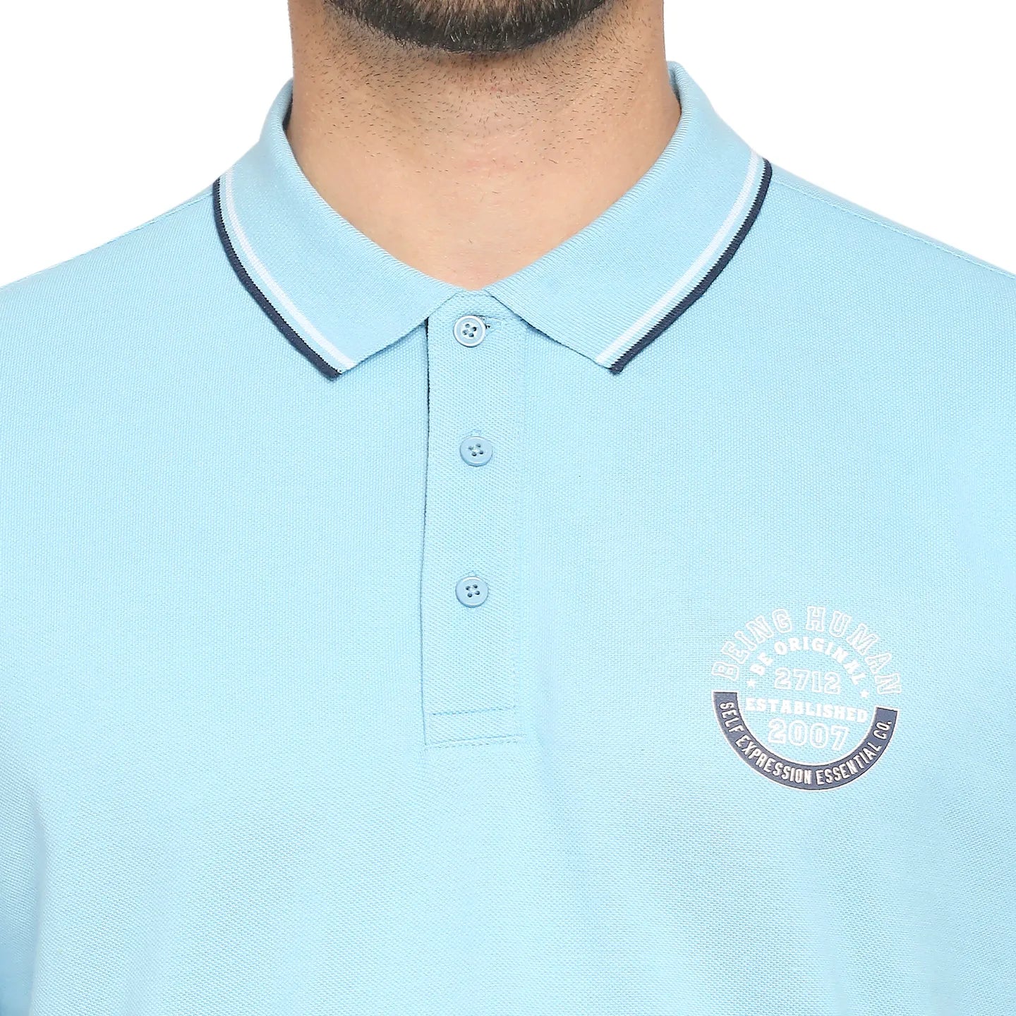 Blue Regular Fit Men's Polo T-Shirt by Being Human Clothing - Image 2