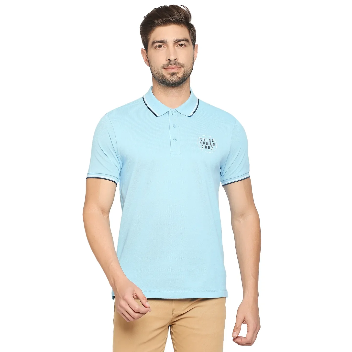 Blue Regular Fit Men's Polo T-Shirt by Being Human Clothing