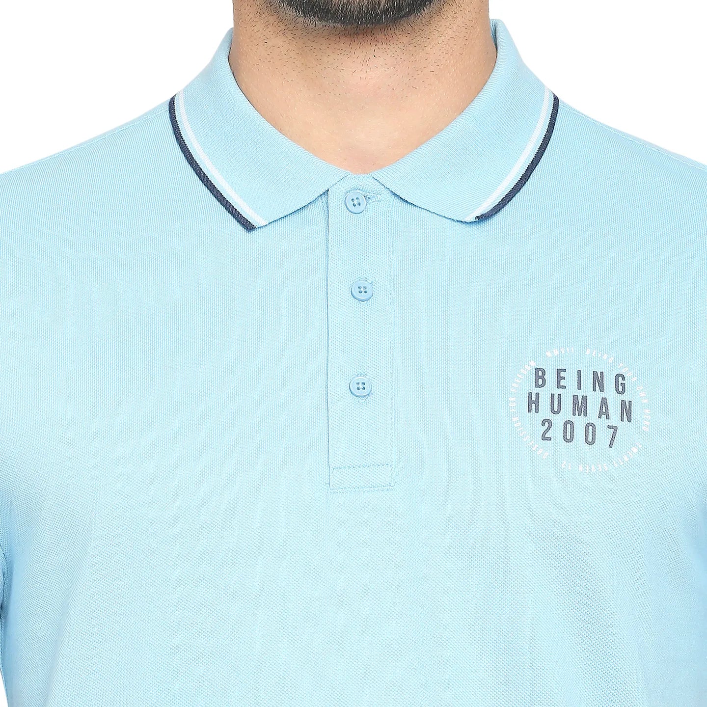 Blue Regular Fit Men's Polo T-Shirt by Being Human Clothing - Image 2
