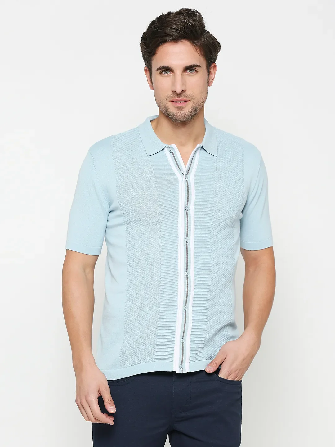 Sky Blue Regular Fit Men's Polo T-shirt by Being Human Clothing