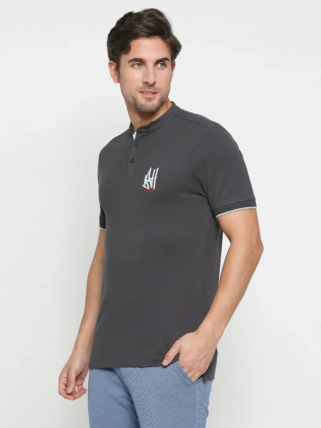 Slate Grey Regular Fit Men's Polo T-shirt by Being Human Clothing