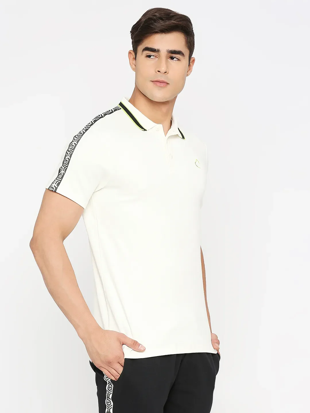 White Regular Fit Men's Polo T-Shirt by Being Human Clothing - Image 3
