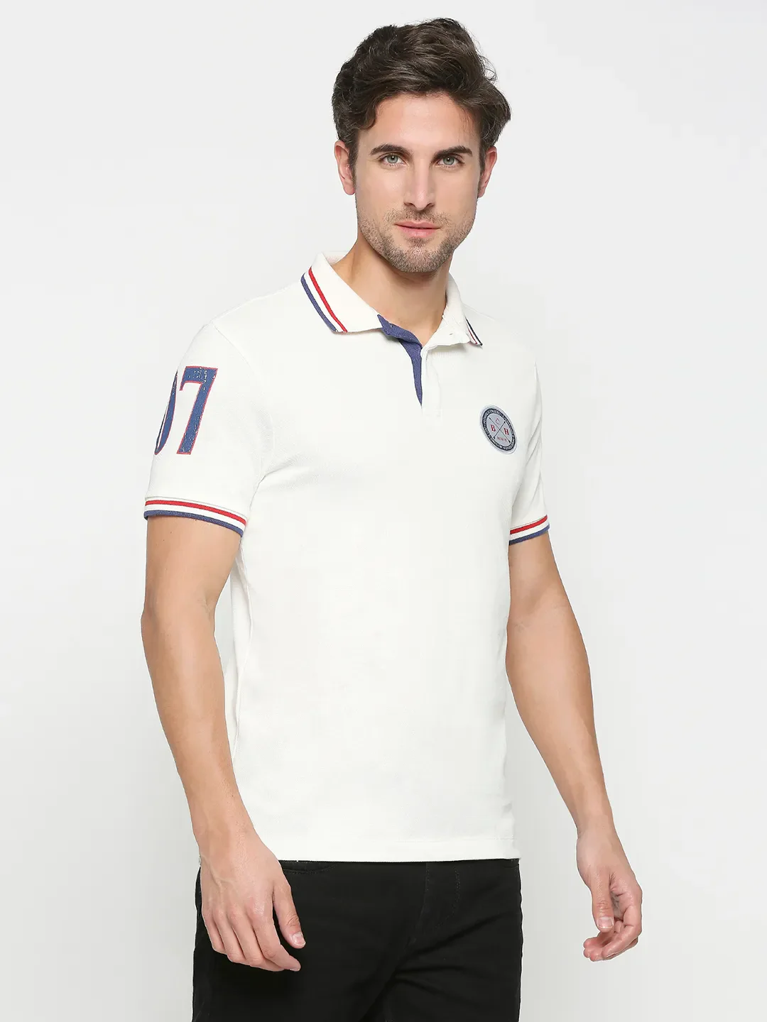 White Regular Fit Men's Polo T-Shirt by Being Human Clothing - Image 3
