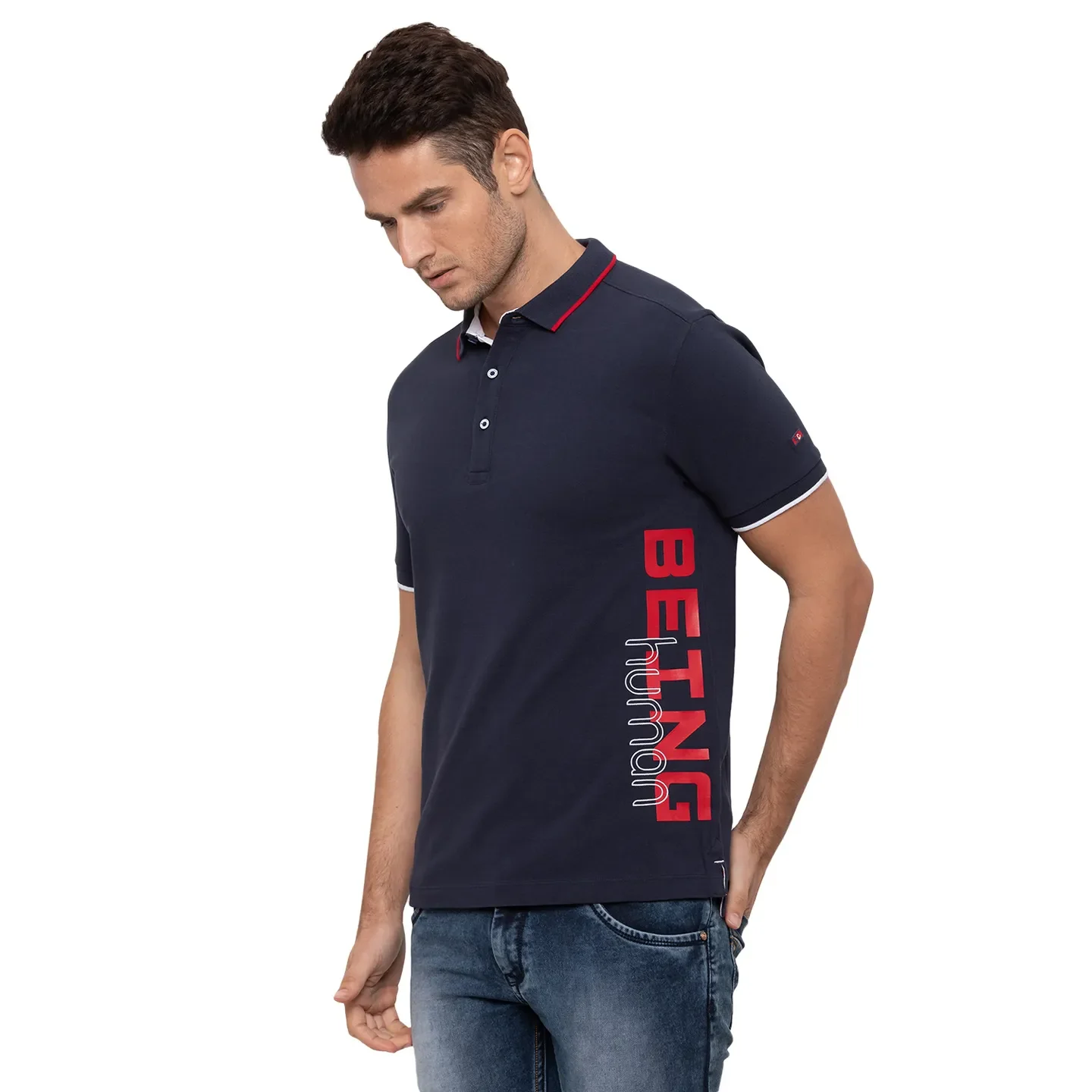 Blue Regular Fit Men's Polo T-Shirt by Being Human Clothing - Image 4