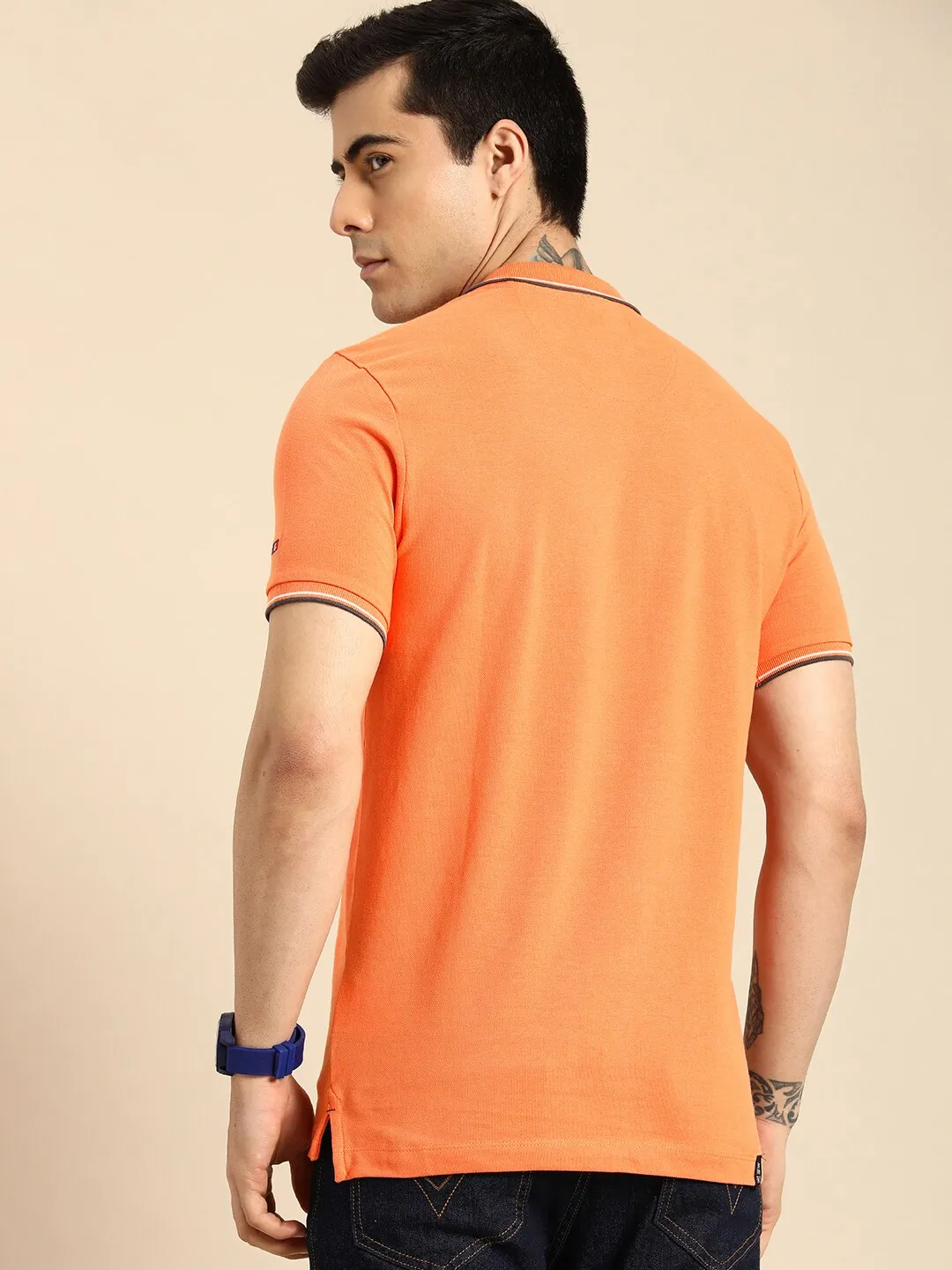 Orange Regular Fit Men's Polo T-Shirt by Being Human Clothing - Image 3