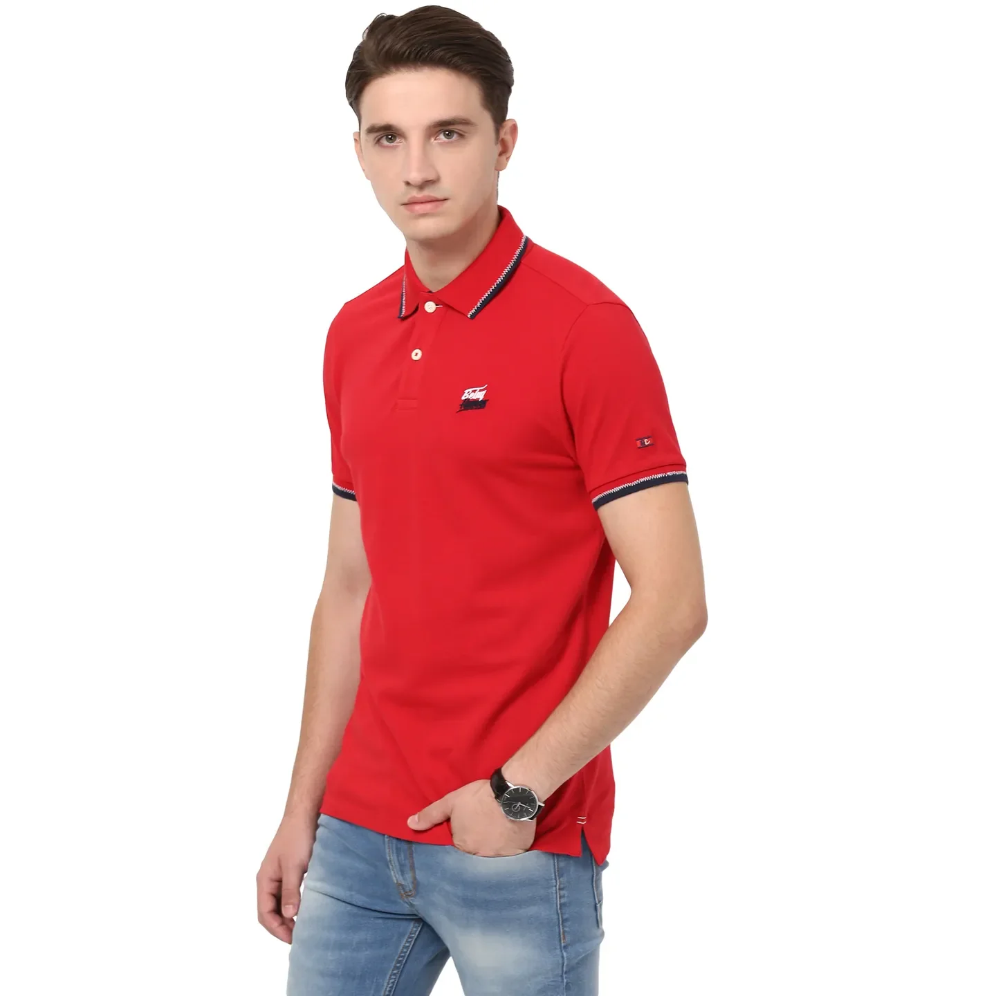 Red Regular Fit Men's Polo T-Shirt by Being Human Clothing