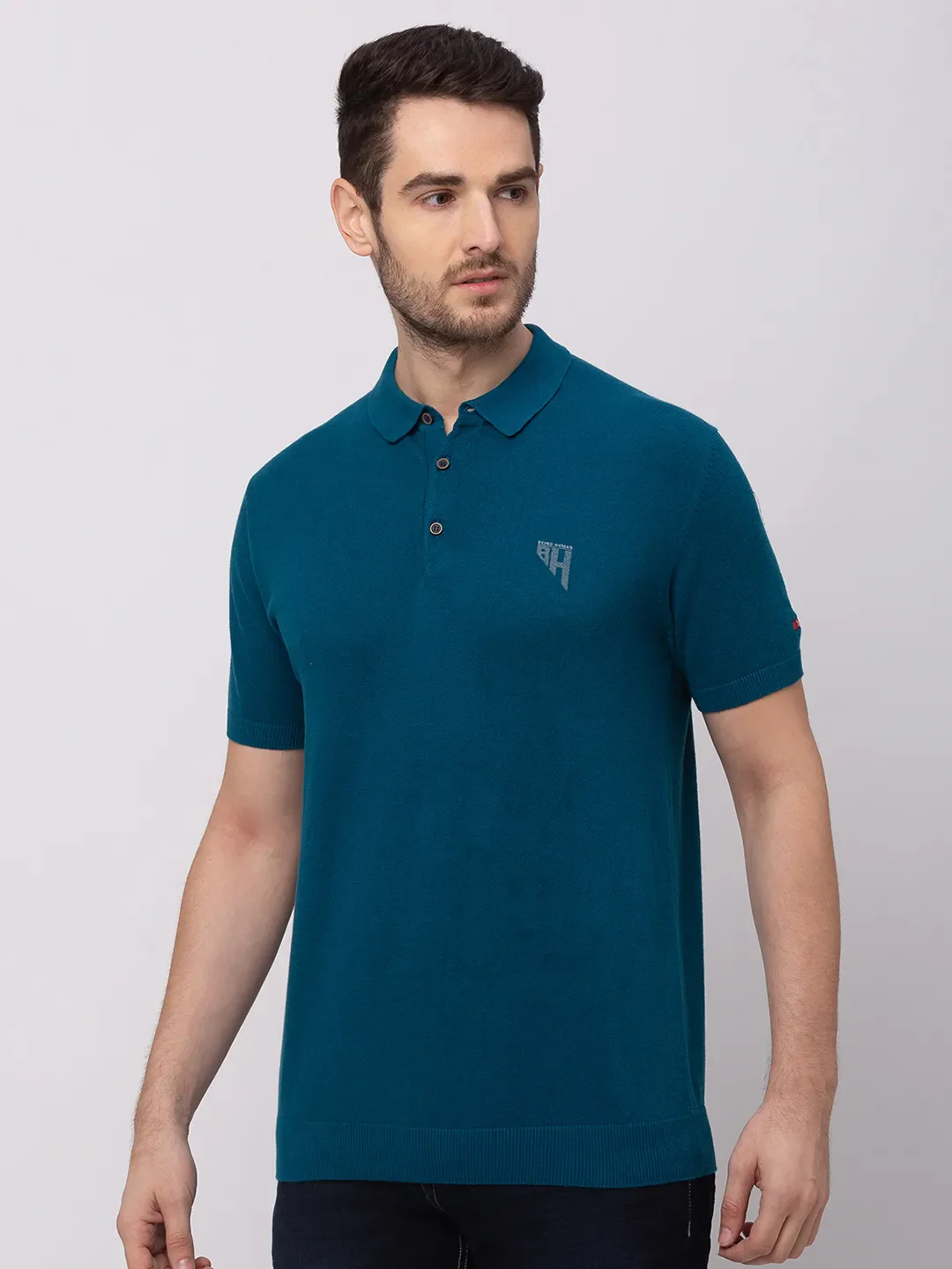 Teal Regular Fit Men's Polo T-Shirt by Being Human Clothing - Image 3