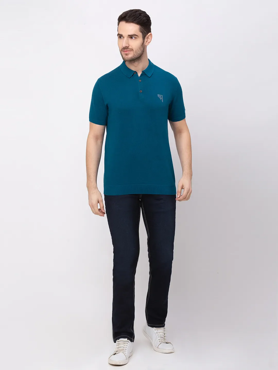 Teal Regular Fit Men's Polo T-Shirt by Being Human Clothing - Image 5