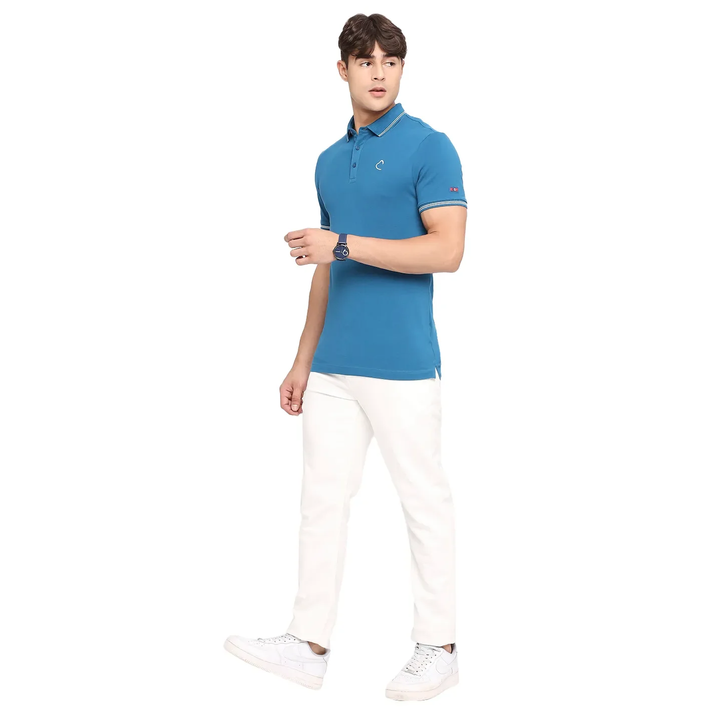 Teal Regular Fit Men's Polo T-Shirt by Being Human Clothing - Image 6