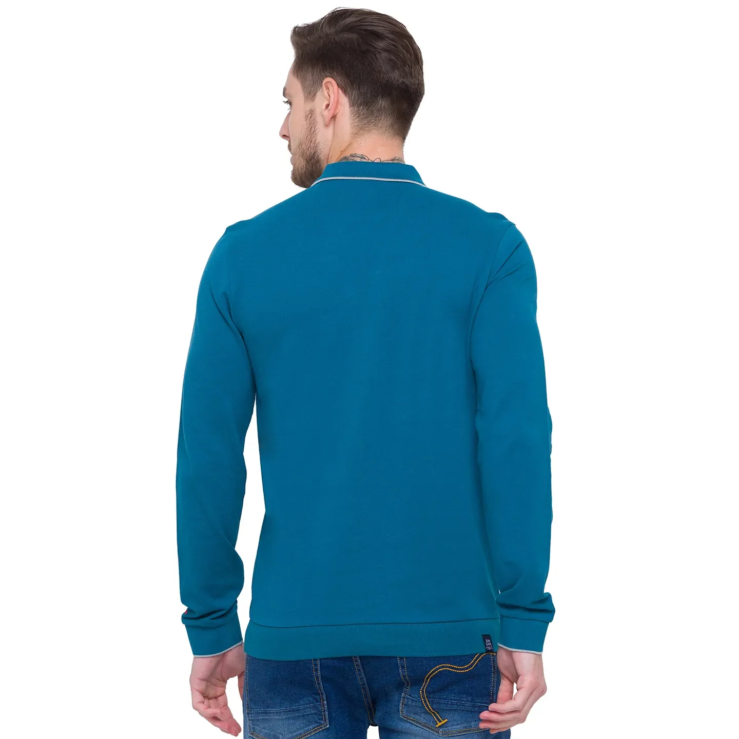 Teal Regular Fit Men's Long Sleeves Polo T-Shirt by Being Human Clothing - Image 3