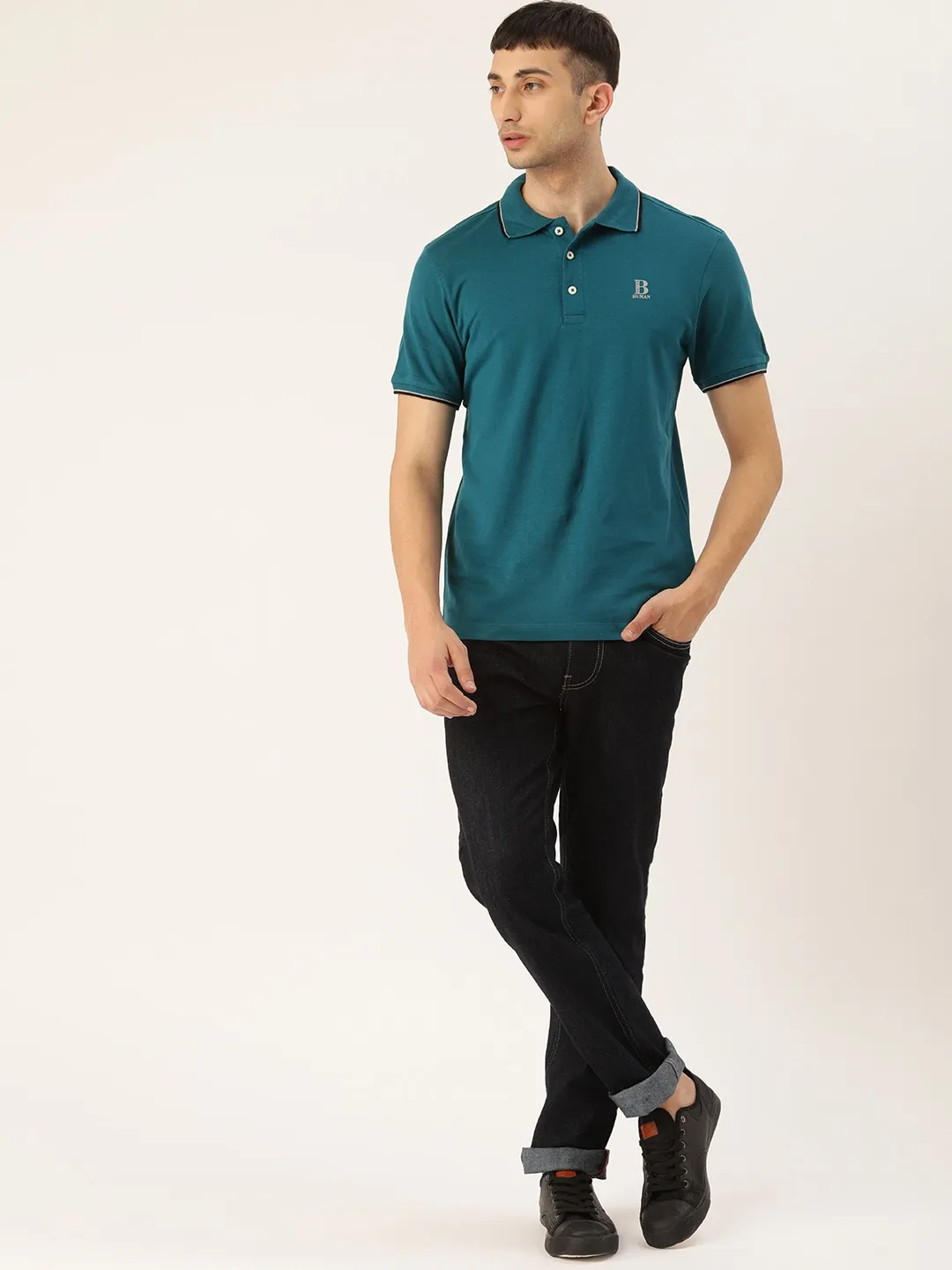 Blue Regular Fit Men's Polo T-Shirt by Being Human Clothing - Image 3