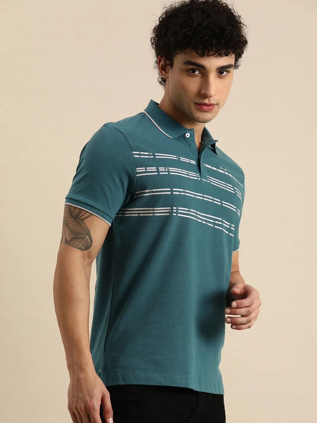 Teal Regular Fit Men's Polo T-Shirt by Being Human Clothing - Image 2