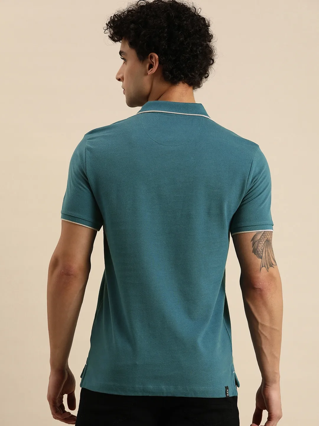 Teal Regular Fit Men's Polo T-Shirt by Being Human Clothing - Image 3