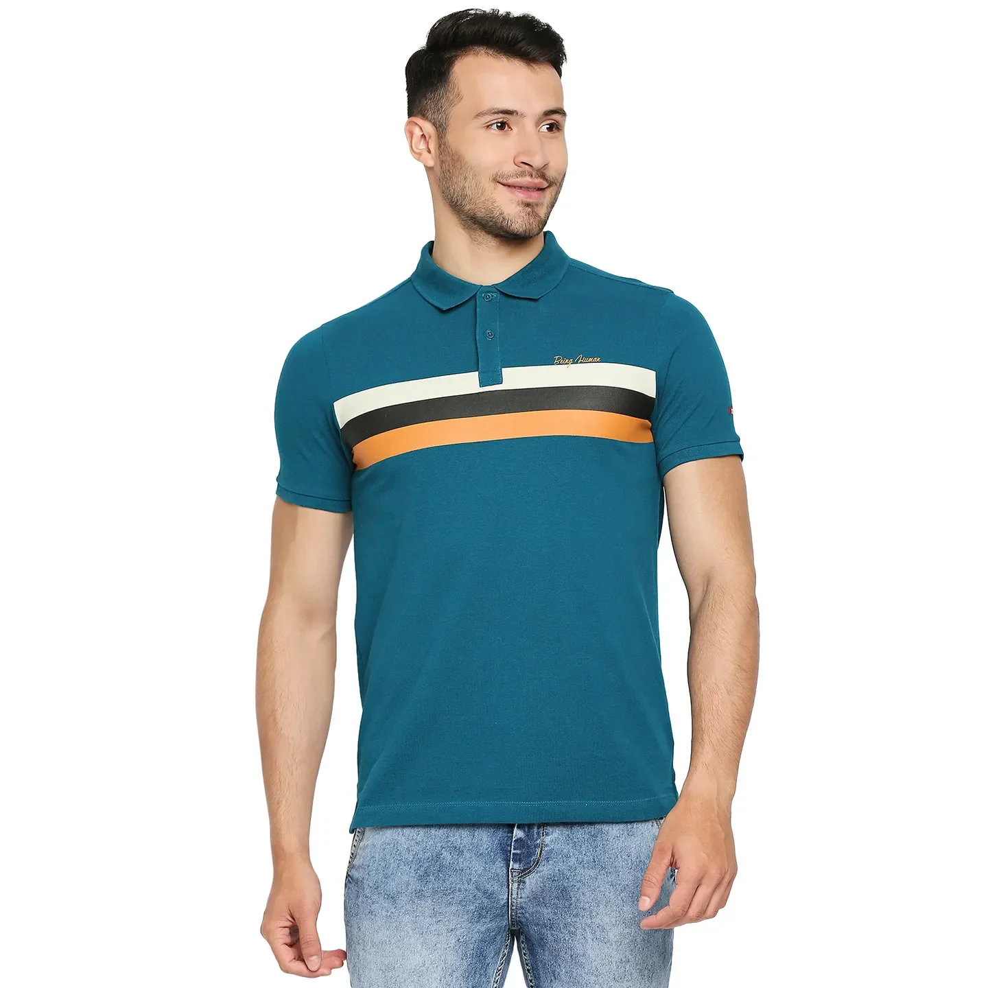 Teal Regular Fit Men's Polo T-Shirt by Being Human Clothing