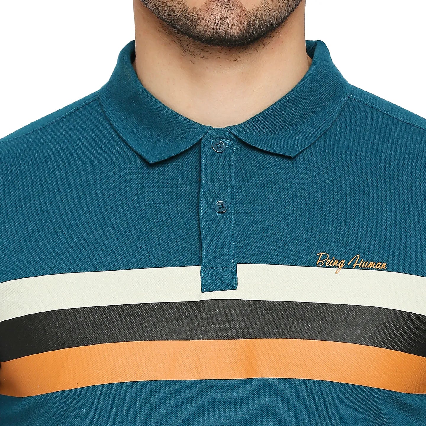 Teal Regular Fit Men's Polo T-Shirt by Being Human Clothing - Image 5