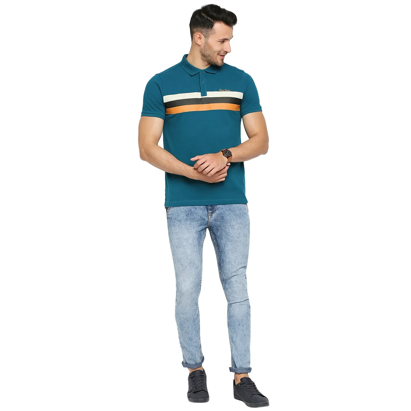 Teal Regular Fit Men's Polo T-Shirt by Being Human Clothing - Image 6