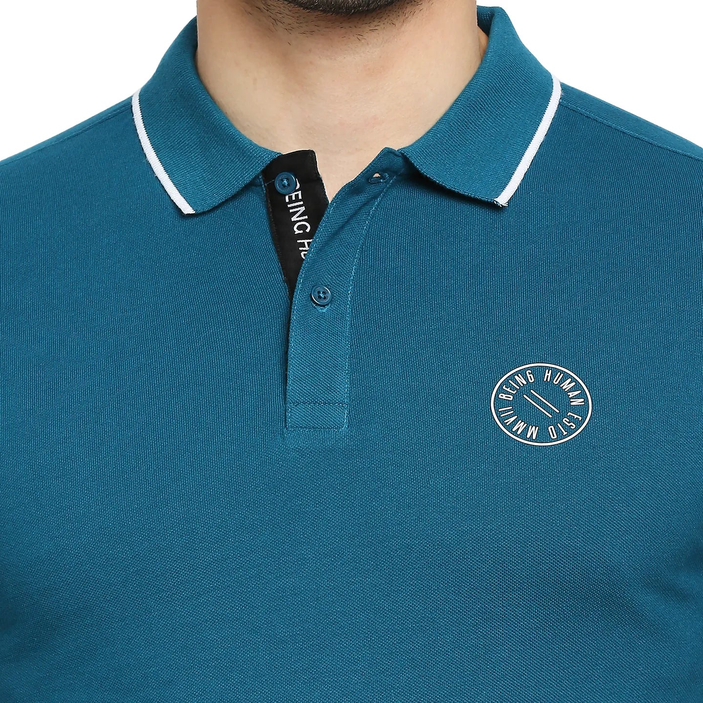 Teal Regular Fit Men's Polo T-Shirt by Being Human Clothing - Image 4