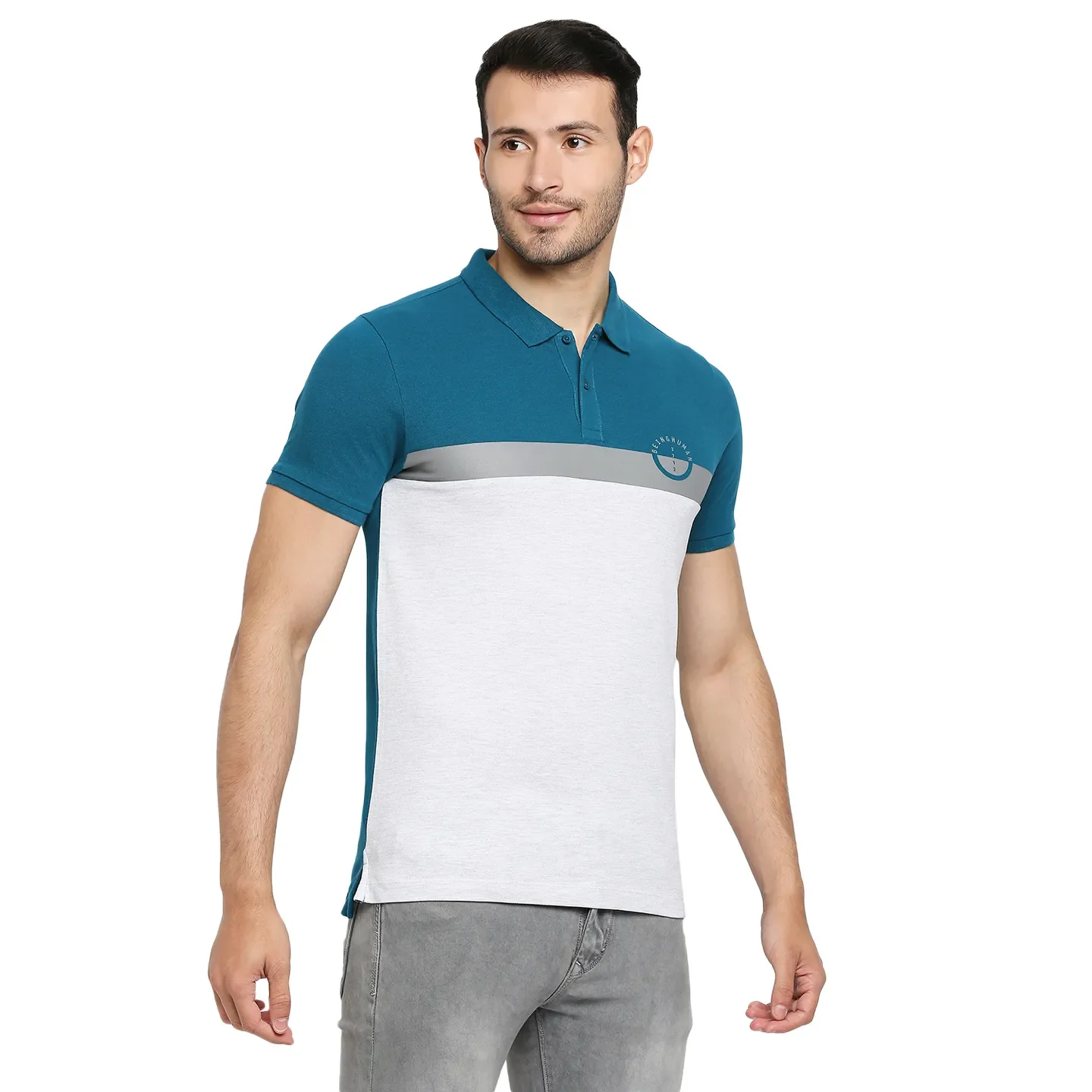 Teal Regular Fit Men's Polo T-Shirt by Being Human Clothing - Image 3