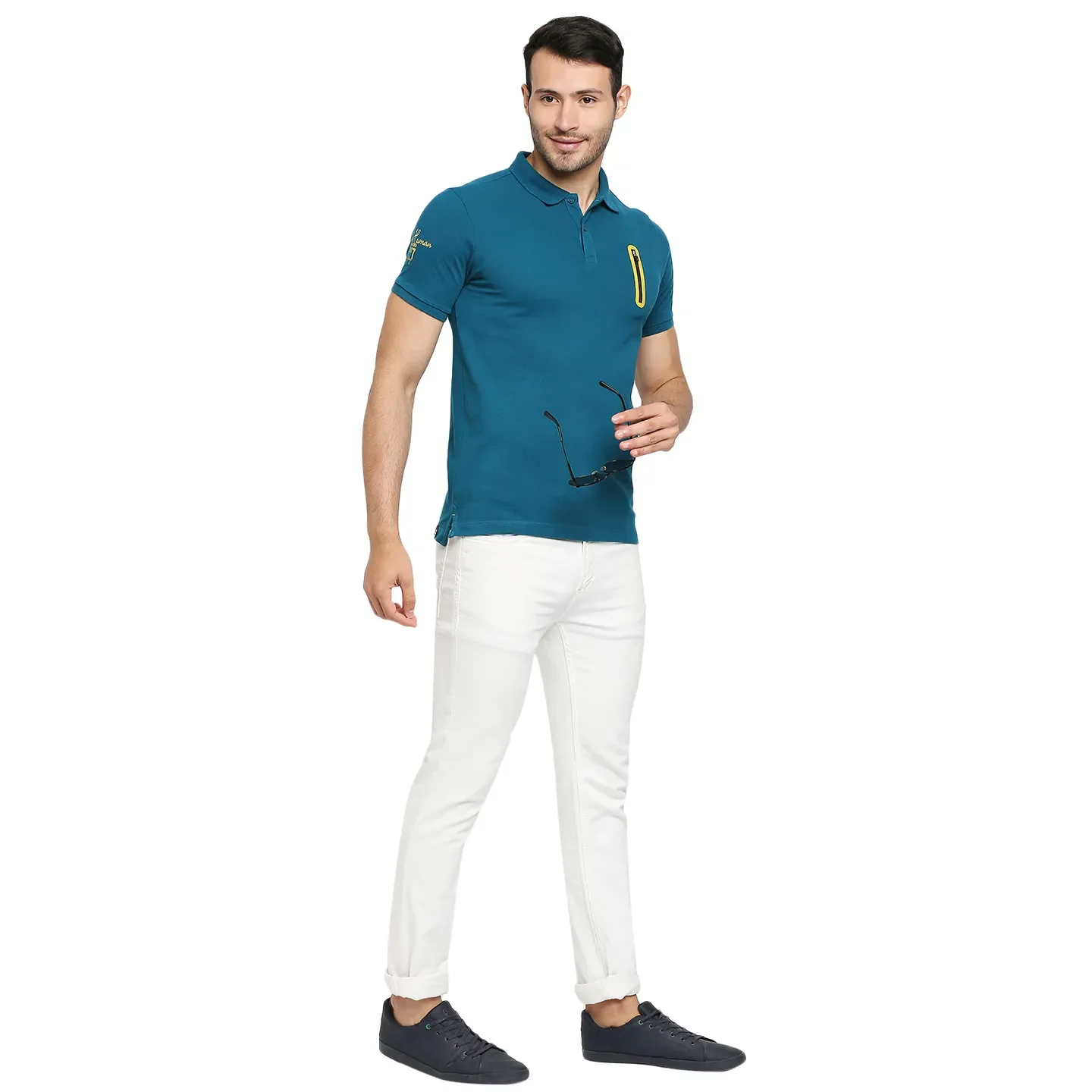 Teal Regular Fit Men's Polo T-Shirt by Being Human Clothing - Image 6